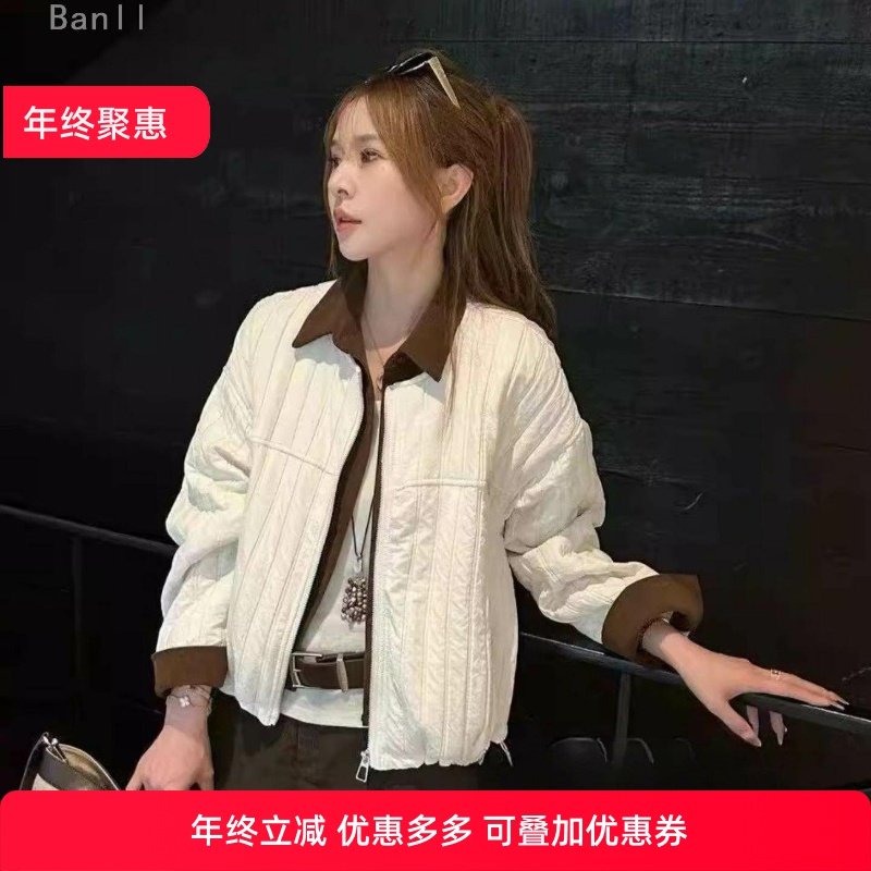 欧货假两件拼接翻领棉服外套女2025秋冬新款小个子休闲夹棉上衣,女装/女士精品,大码棉服,淘宝优惠券,粉丝福利购,淘宝优惠卷