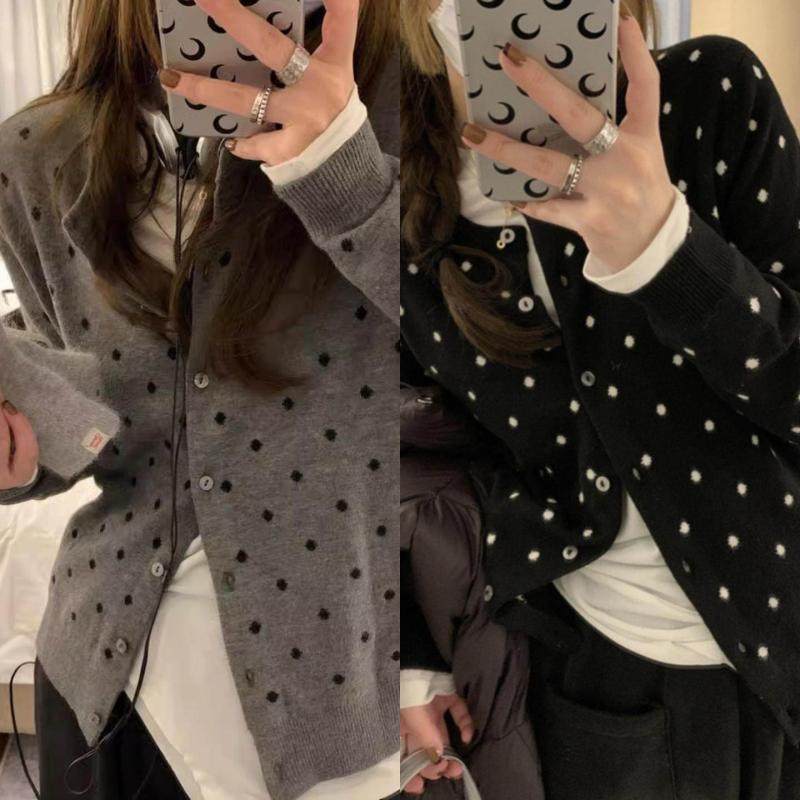 时尚休闲波点针织开衫女秋季2025新款叠穿设计感百搭显瘦长袖上衣,女装/女士精品,毛针织衫,淘宝优惠券,粉丝福利购,淘宝优惠卷