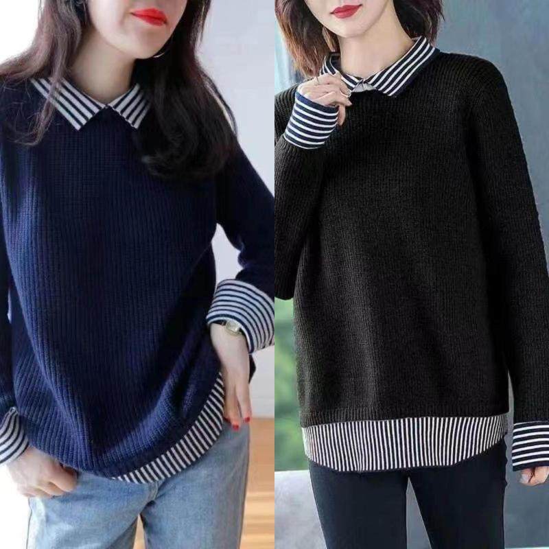 新款秋季百搭高级感假两件内搭针织衬衫领上衣打底小衫洋气毛衣女,女装/女士精品,毛针织衫,淘宝优惠券,粉丝福利购,淘宝优惠卷