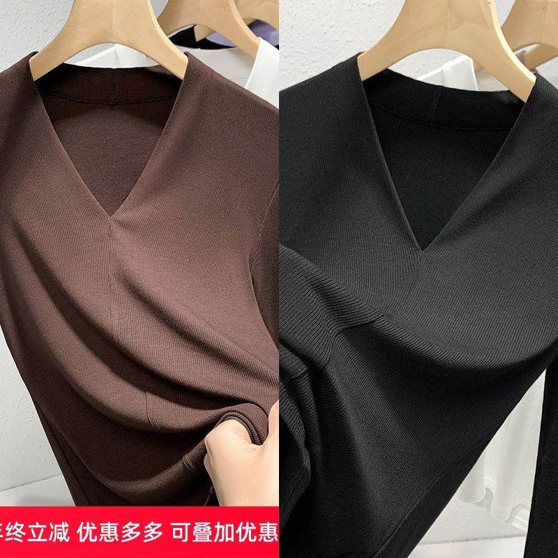 打底衫2025新款女装气质v领长袖欧货小衫弹力内搭收腰上衣,女装/女士精品,POLO衫,淘宝优惠券,粉丝福利购,淘宝优惠卷