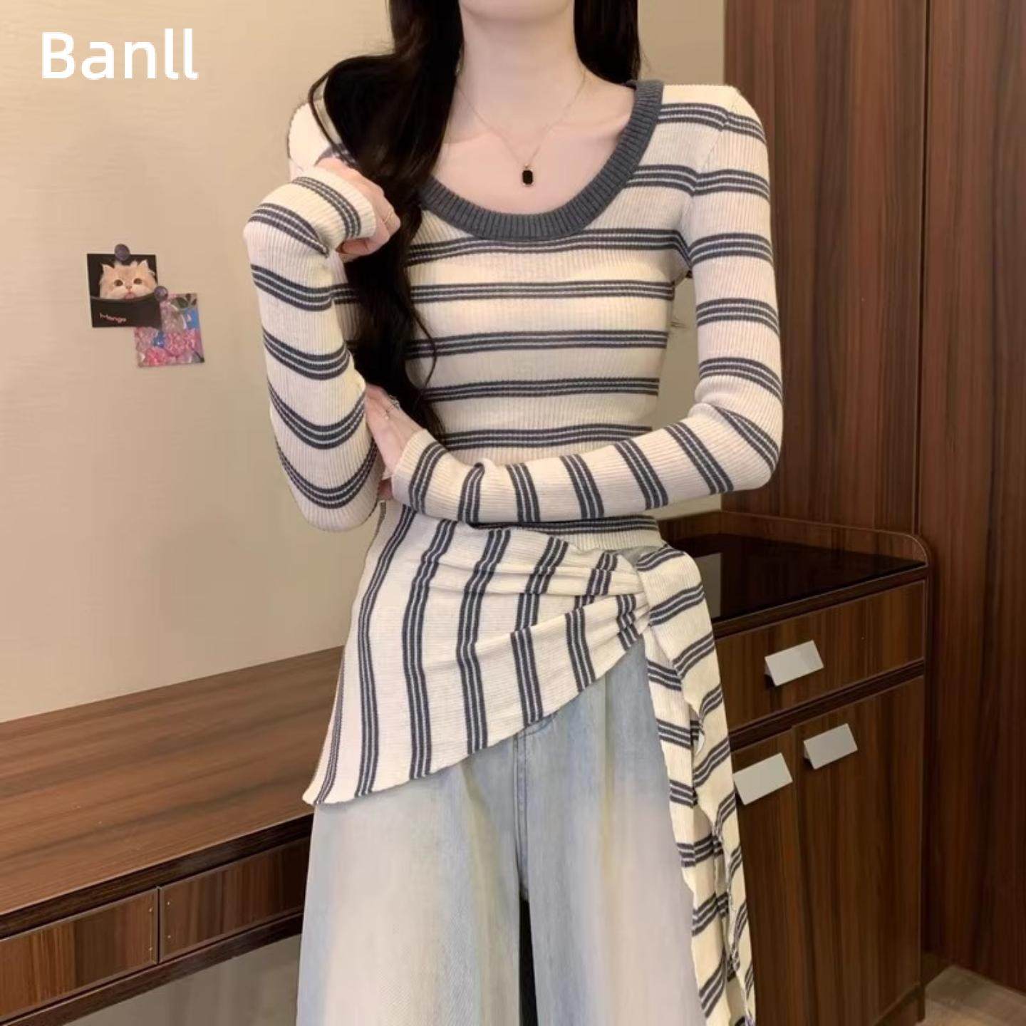 韩系撞色条纹长袖恤女2025早春秋潮流修身显瘦洋气正肩打底针织,女装/女士精品,毛针织衫,淘宝优惠券,粉丝福利购,淘宝优惠卷