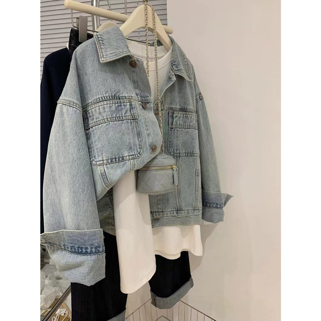 高级感法式浅蓝色牛仔外套女韩版ins潮别致帅气短款夹克工装上衣,女装/女士精品,短外套,淘宝优惠券,粉丝福利购,淘宝优惠卷