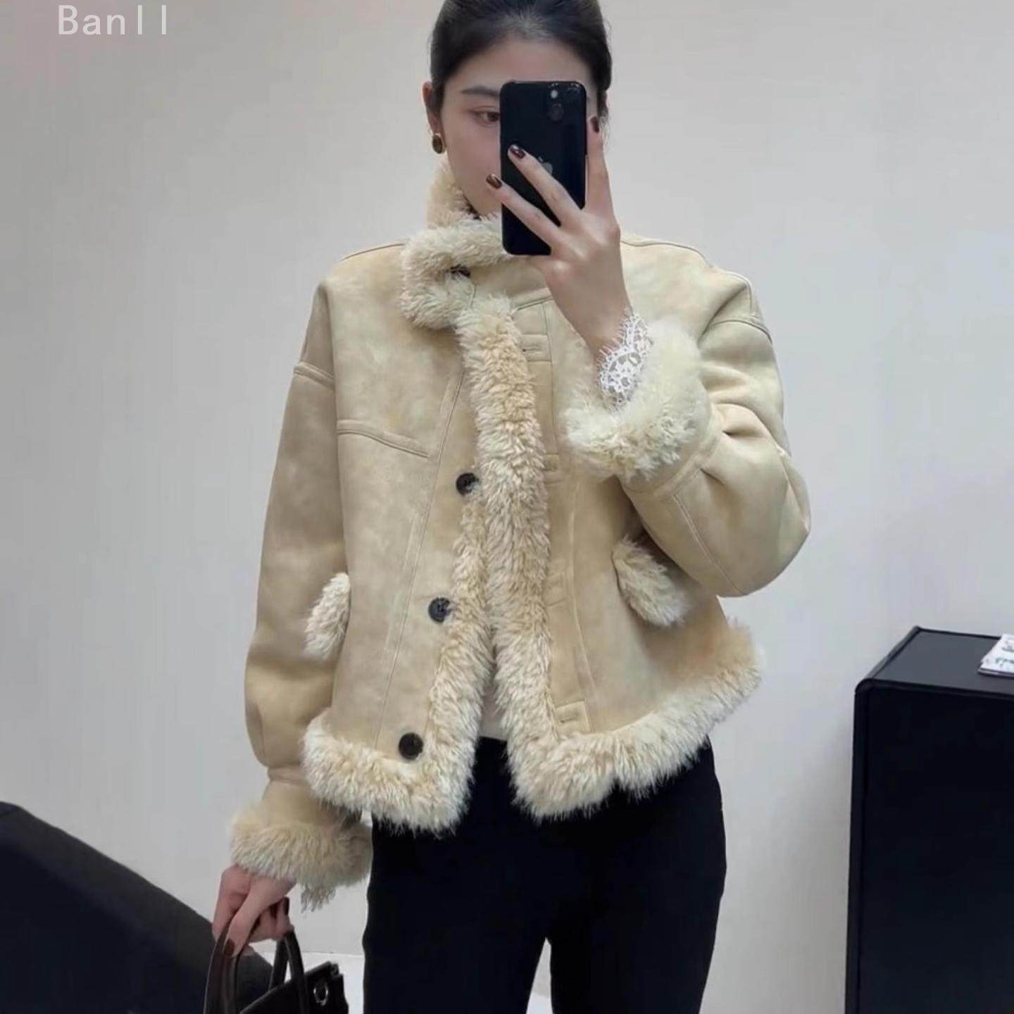 短款麂皮绒皮毛一体外套女2025冬新款宽松加厚羊羔毛小个子外套,女装/女士精品,短外套,淘宝优惠券,粉丝福利购,淘宝优惠卷