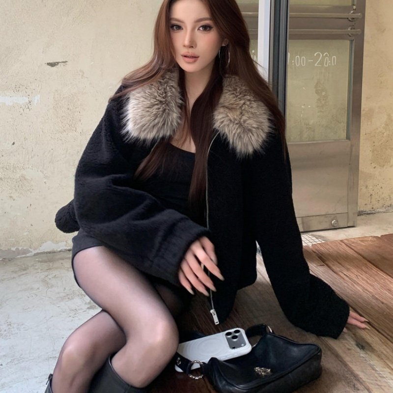 【加厚500克羊羔绒复合麂皮+大毛领】美式复古毛领羊羔毛短外套上,女装/女士精品,短外套,淘宝优惠券,粉丝福利购,淘宝优惠卷