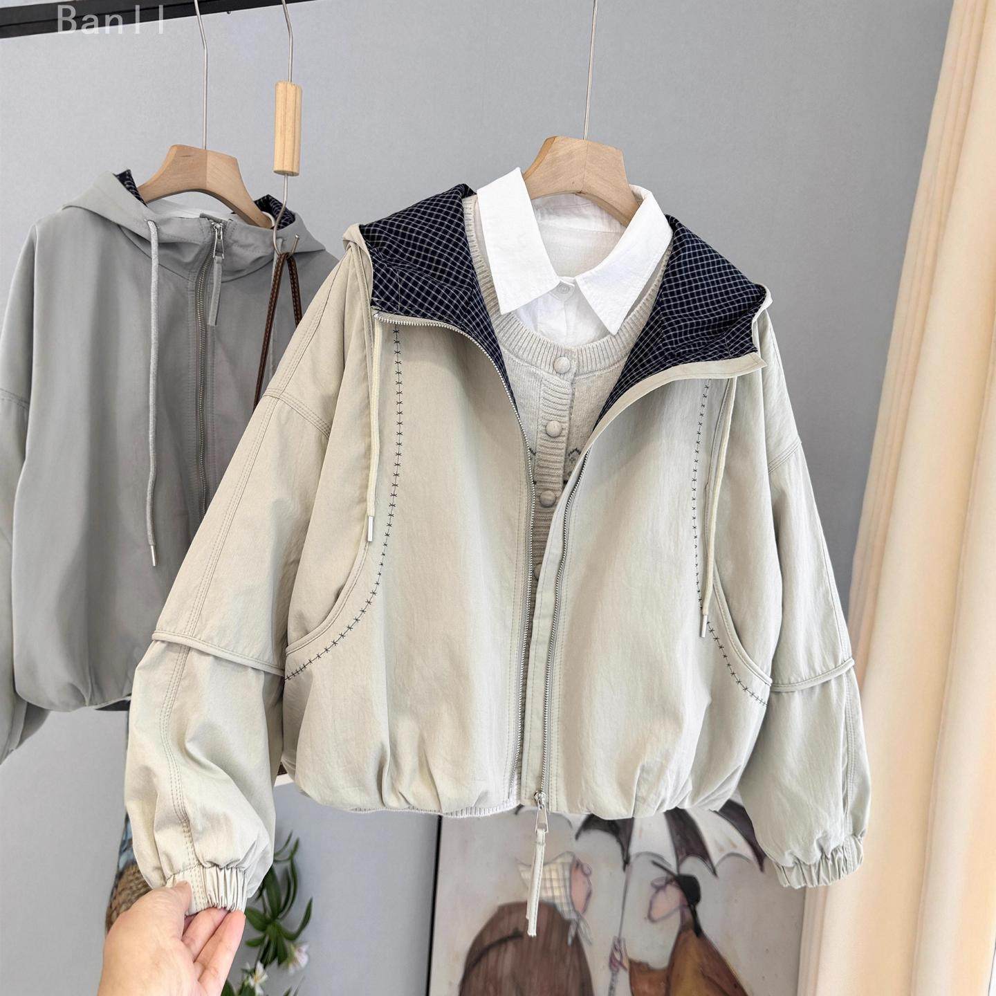 韩版连帽明线设计加棉外套女2025秋新款宽松显瘦上衣时尚休闲夹克,女装/女士精品,常规大码外套,淘宝优惠券,粉丝福利购,淘宝优惠卷