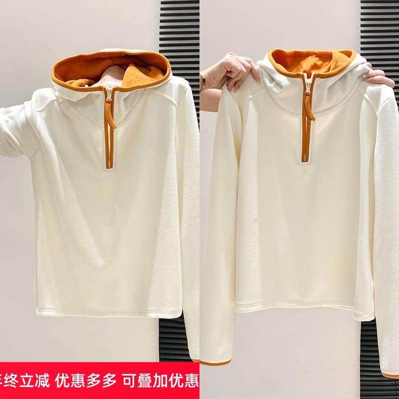 美式撞色连帽半拉链长袖卫衣女冬季新款设计感内搭加厚打底衫上衣,女装/女士精品,卫衣/绒衫,淘宝优惠券,粉丝福利购,淘宝优惠卷