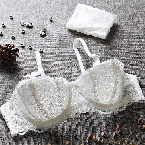 法式性感蕾丝1/2半杯薄款文胸超薄聚拢小胸罩纯白色日系内衣