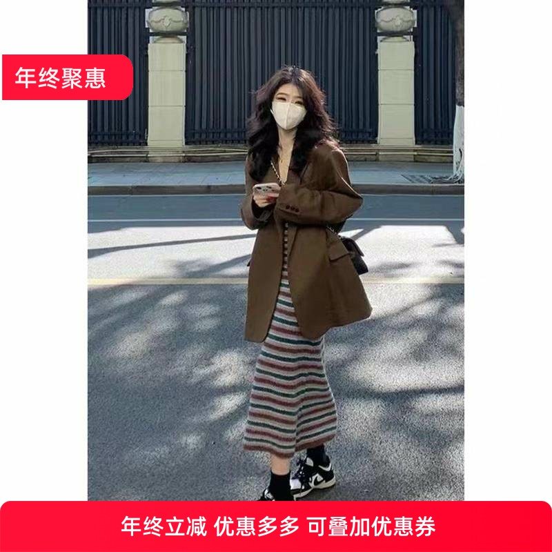 西装外套两件套装秋季女装港风复古小个子气质盐系奶系穿搭连衣裙,女装/女士精品,时尚套装,淘宝优惠券,粉丝福利购,淘宝优惠卷