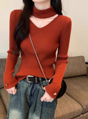 纯欲风修身内搭毛衣女52026秋冬新款高级感挂脖V领长袖打底针织衫