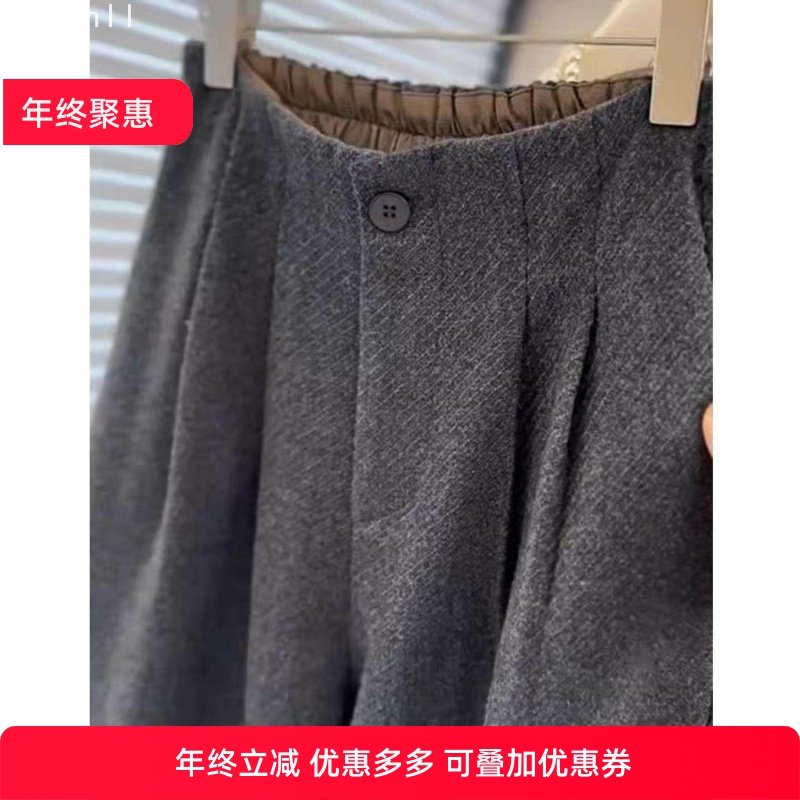 欧货高端灰色压褶后松紧腰气质通勤毛呢西裤女2025新款显瘦阔腿裤,女装/女士精品,西装裤/正装裤,淘宝优惠券,粉丝福利购,淘宝优惠卷