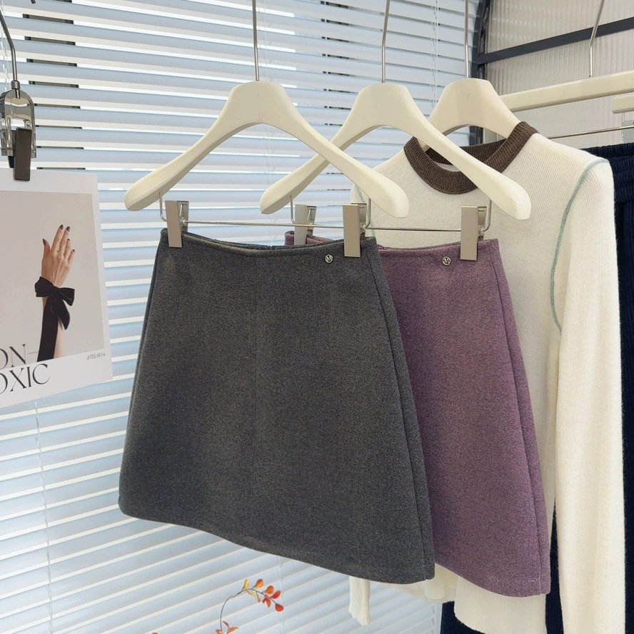小个子复古高腰毛呢半身裙
