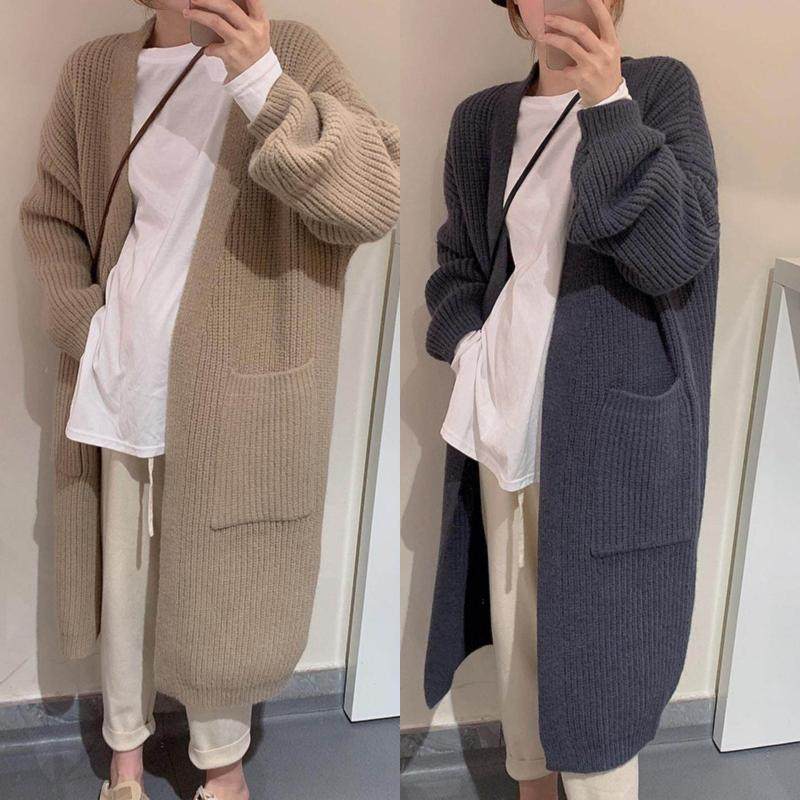 气质百搭韩版长袖慵懒风舒适粗毛线过膝毛衣秋季中长款大口袋开衫,女装/女士精品,毛衣,淘宝优惠券,粉丝福利购,淘宝优惠卷