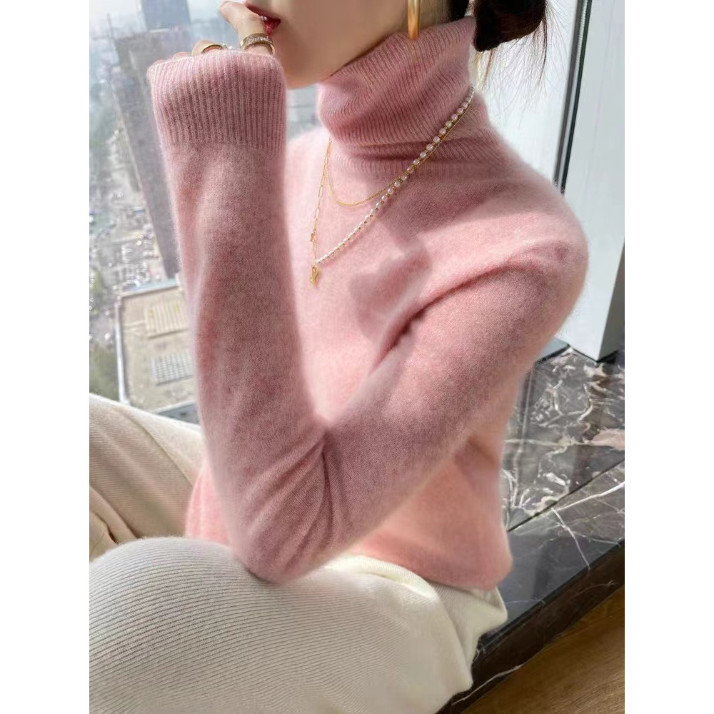 软糯～花粉色100%纯山羊绒衫女堆堆领针织打底衫秋冬内搭高领毛衣,女装/女士精品,毛针织衫,淘宝优惠券,粉丝福利购,淘宝优惠卷