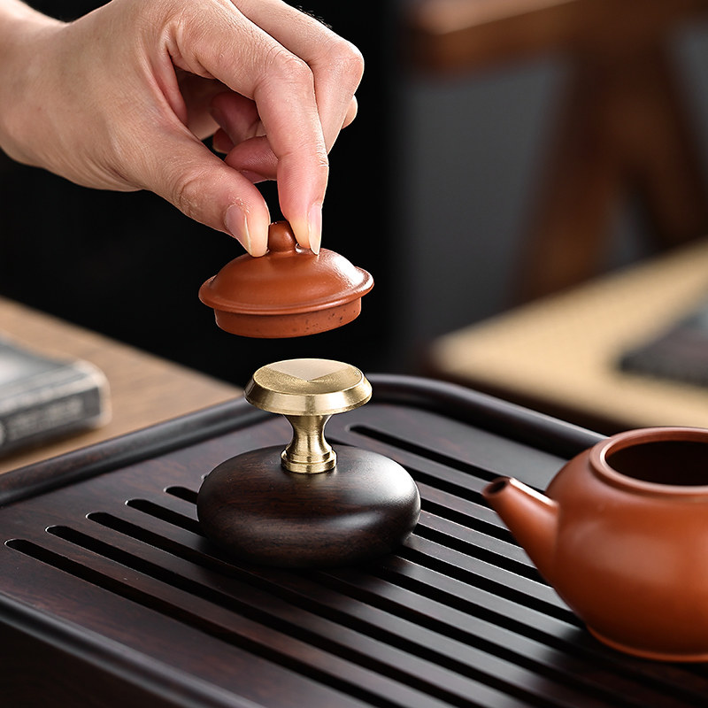 黑檀木铜盖置高端紫砂壶白瓷盖碗茶壶盖托架家用功夫茶具茶道配件