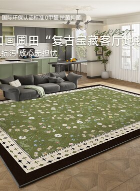 地毯客厅2025新款复古风法式免洗擦绿色花园防水防污卧室床边地垫