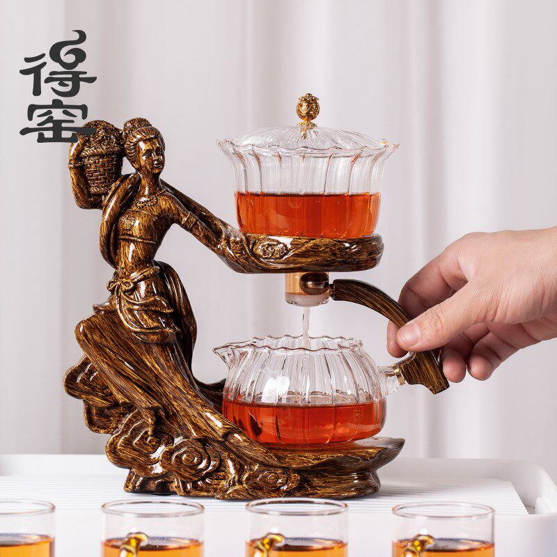 得窑 仙女散花自动茶具 玻璃懒人功夫套装家用办公室会客创意茶具