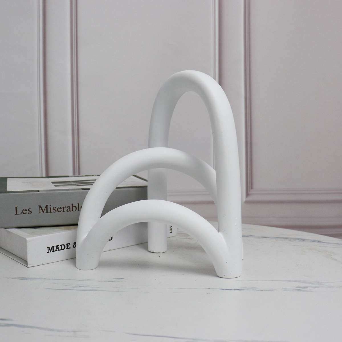 简约现代白色树脂拱形屏风摆件客厅玄关电视柜书房饰品摆设