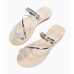 Flat Sandals for Women Dressy Summer Sparkly Rhinestone Slid