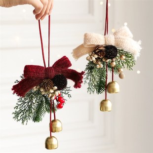 Christmas trees ornaments small bells bows pine cones decor