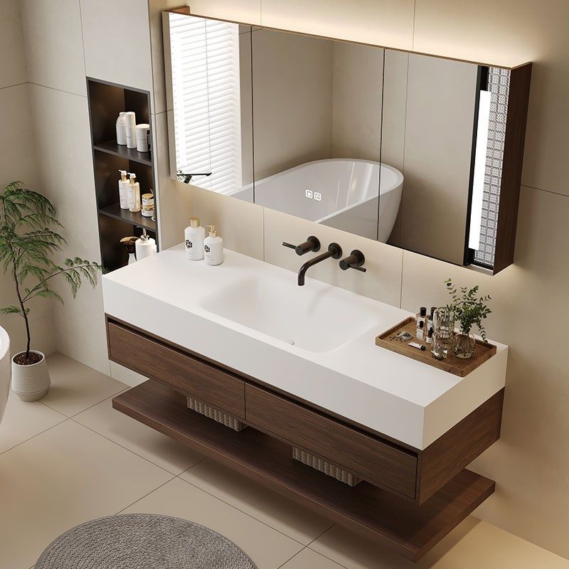 原木风可丽耐岩板热弯无缝一体盆橡木浴室柜洗脸洗漱台盆定制,家装主材,浴室柜组合,淘宝优惠券,粉丝福利购,淘宝优惠卷