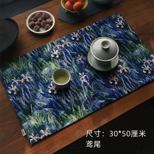 引之棉麻加厚复古印花小茶席布艺桌旗花卉茶垫油画民族风吸水茶布