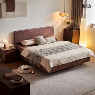 虔造家俱纯实木床主卧1米8双人床家用卧室原木全实木黑胡桃木大床