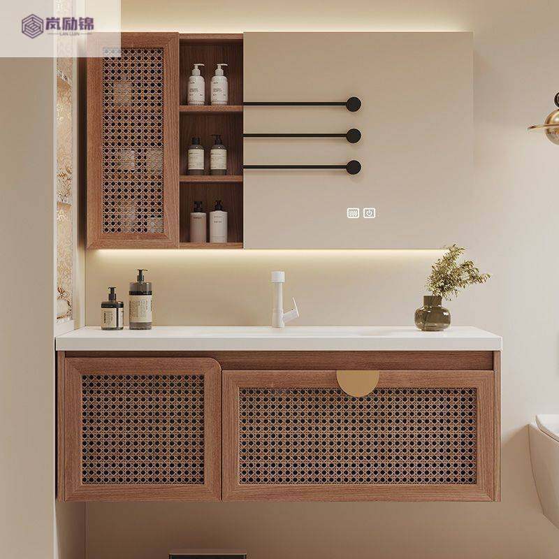 法式藤编浴室柜红橡木组合卫生间陶瓷一体盆洗手洗脸洗漱台智能镜,家装主材,浴室柜组合,淘宝优惠券,粉丝福利购,淘宝优惠卷