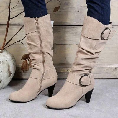 2023Winter Fashion Shoes for Women Side Zip Womens Mid-Calf