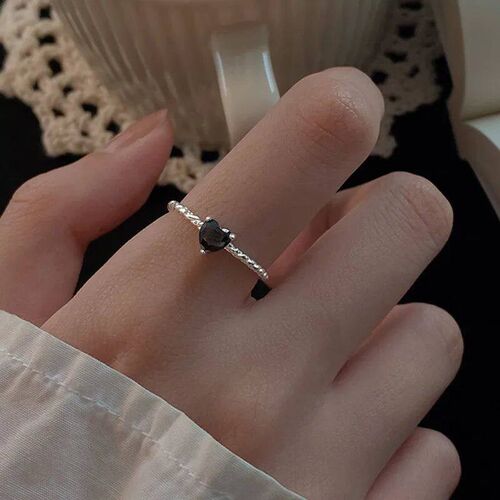Simple Design Heart Zircon Open Rings For Women Silver Color
