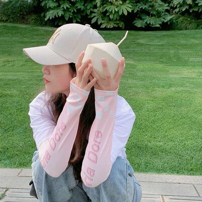 Sunscreen Sleeves Womens Summer Ice Sleeves Plaid Ice Silk