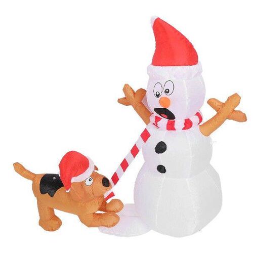 3.6ft Inflatable Snowman with Bite Dog White LED Lights