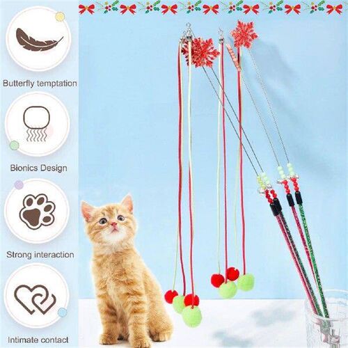 Kitten Teaser Wand Teasing Toys with Creative Xmas Elements