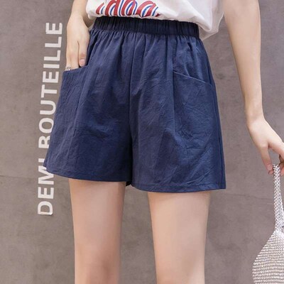 Cotton and linen shorts for women, high waist summer linen l
