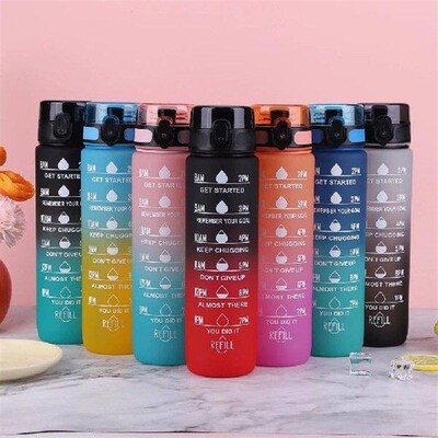 1000ml Motivational Water Bottle with Handle Frosted