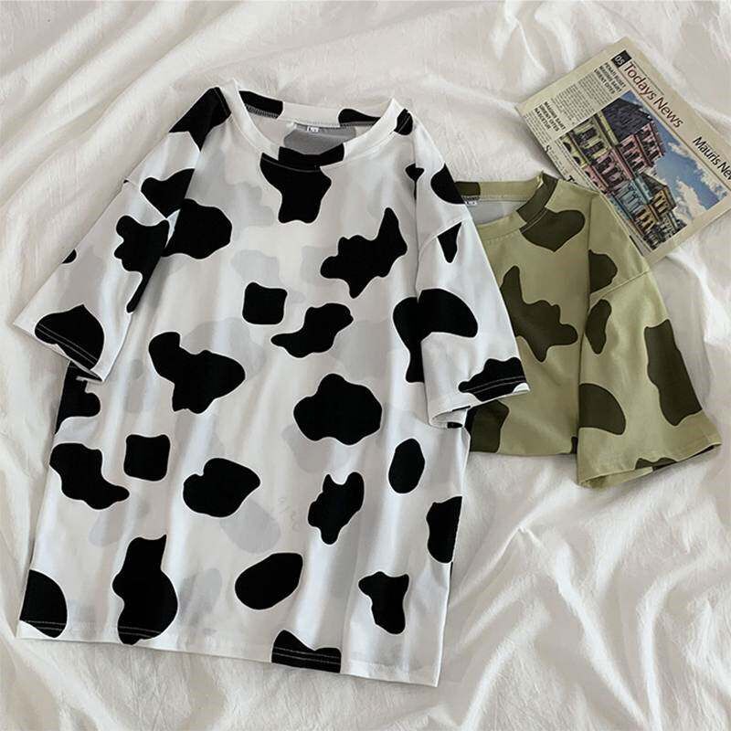 Woman Tshirts Cow Print Oversized Casual Loose Short Sleeve图片