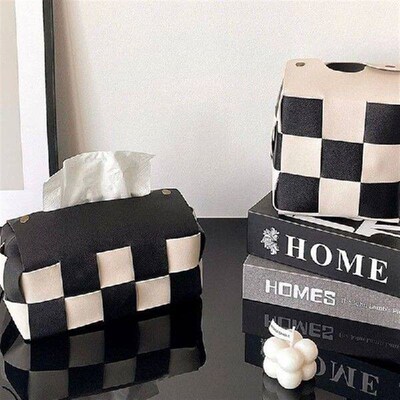 Checkerboard Woven Car Tissue Box High-Value Light Luxury