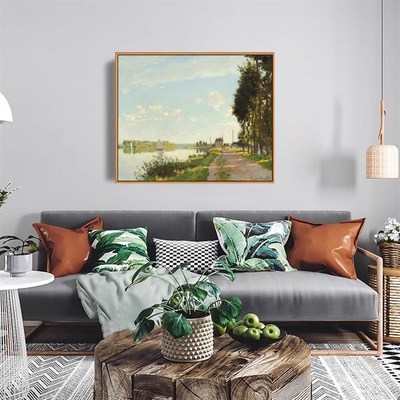 阿让特伊的小路莫奈风景画艺术微喷画客厅卧室沙发沙发背景装饰画