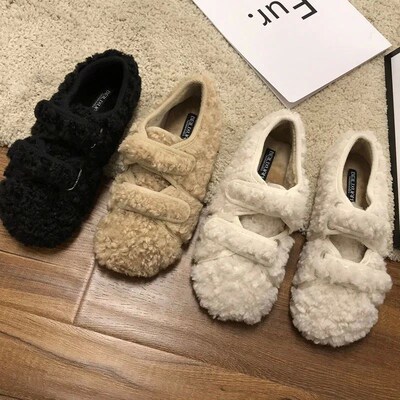 Flats Mary Jane Fluffy Shoes Womens Winter Wear New Fashion