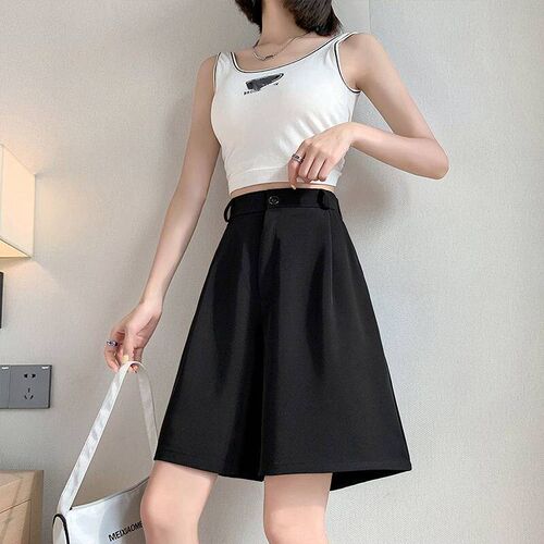 2022 Summer White Black Suit Shorts Woman High Waist Wide Le