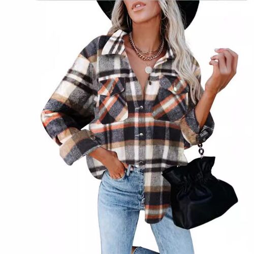 Womens 2025 Plaid Shirt Wool Flannel-breasted at