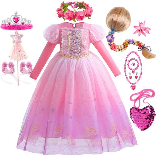 Girl Rapunzel Costume Tangled Long Sleeve Princess Dress Chi