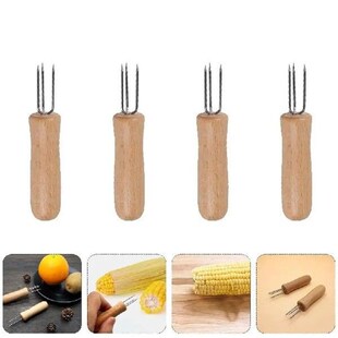 Tooth Wooden Steel Pcs Corn Stainless Three Forks Handle
