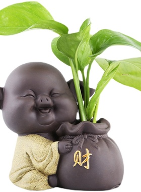 创意紫砂茶宠招财猪摆件 水培花瓶器皿家居客厅博古架装饰工艺礼
