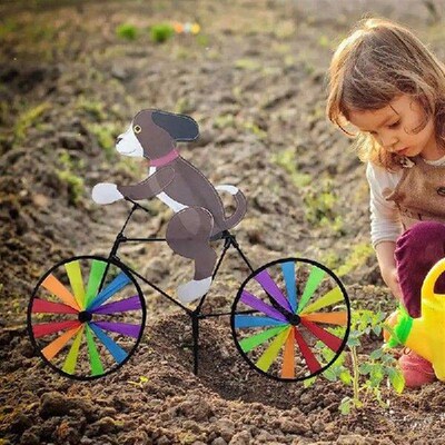 Animal Bike Wind Spinner Cat Puppy Windmill Outdoor Garden