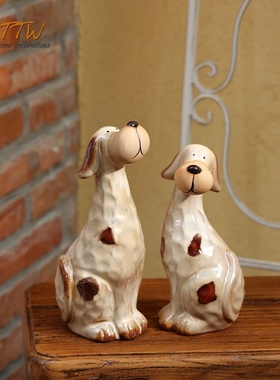 可爱陶瓷素色狗狗庭院创意桌面摆件杂货花园装饰朋友送礼