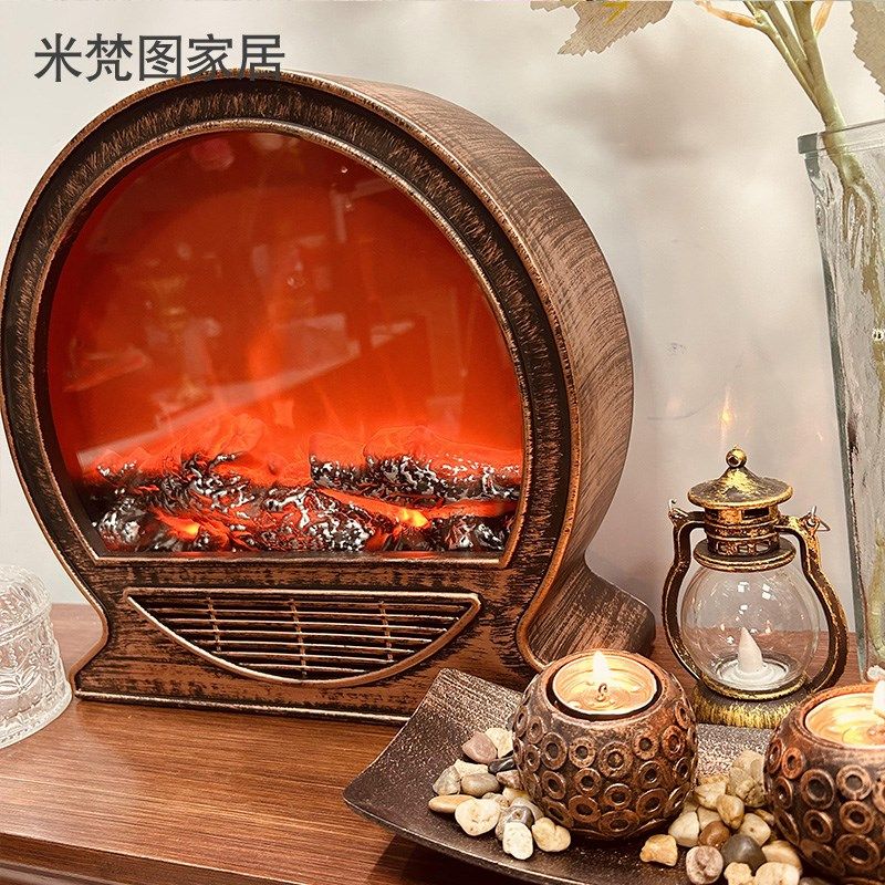 仿真火焰灯家用电子火炉3d火焰壁炉氛围灯圆形壁炉灯摆件可移动
