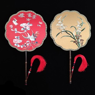 苏绣宫扇面异色异绣十二瓣紫竹加大款团扇子汉服配饰明清古典