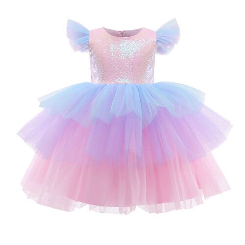Girls Rainbow Unicorn Princess Dress Cake Layers Tutu Prom G