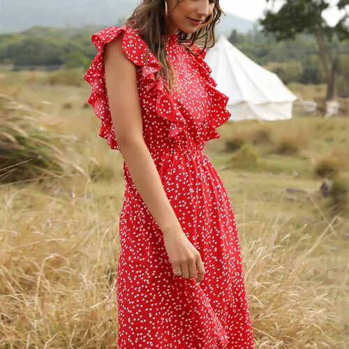 Msfilia Summer Ladies Elegant Dot Print Chic Dress Women