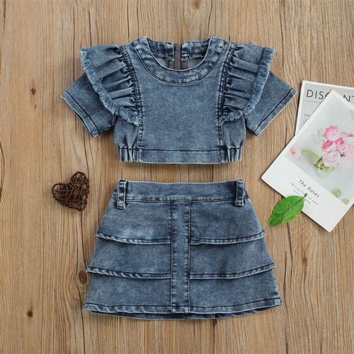 2 Piece Toddler Summer Outfits Set Solid Color O-Neck Short
